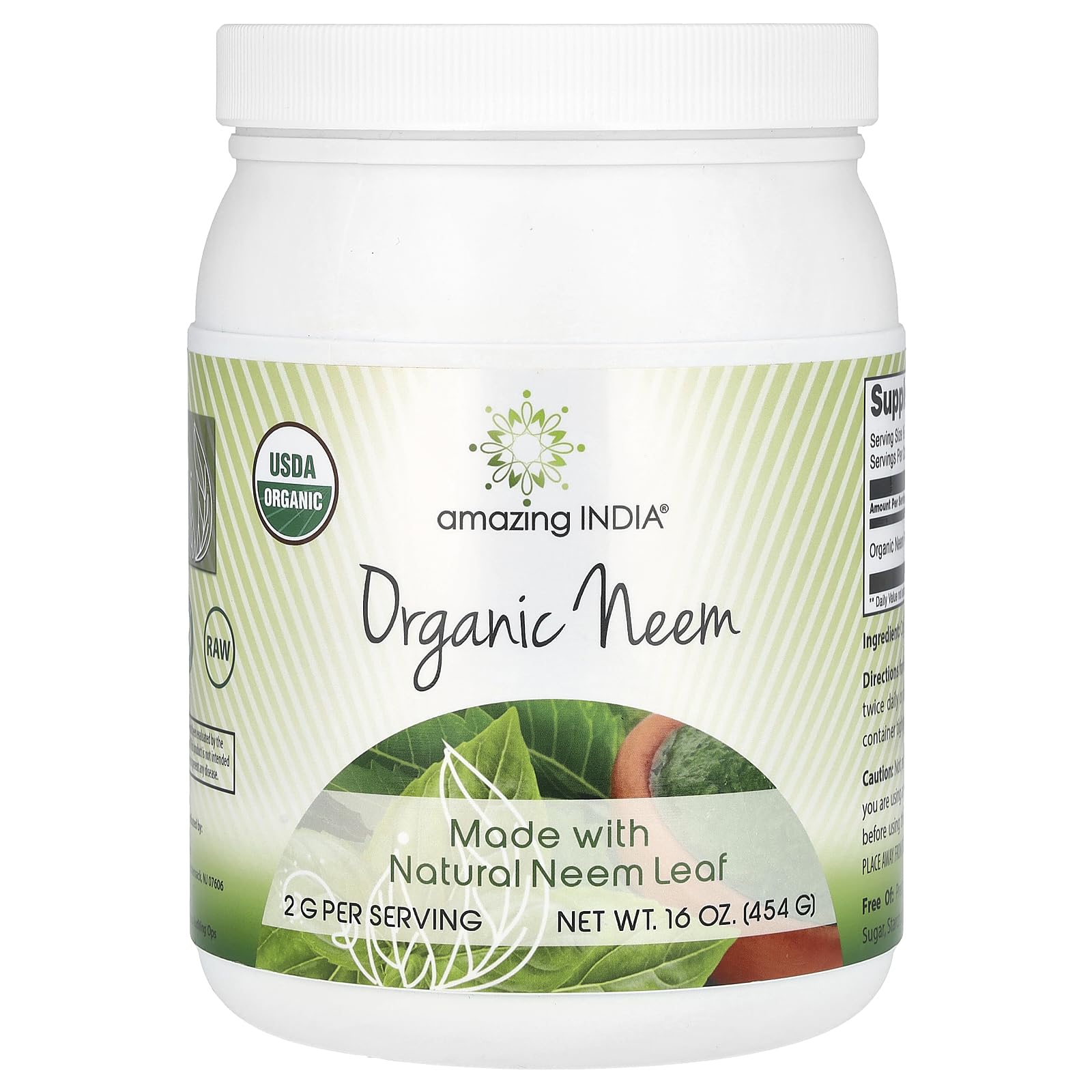 Amazing India Neem Powder 16oz bottle shown for purification and skin support.