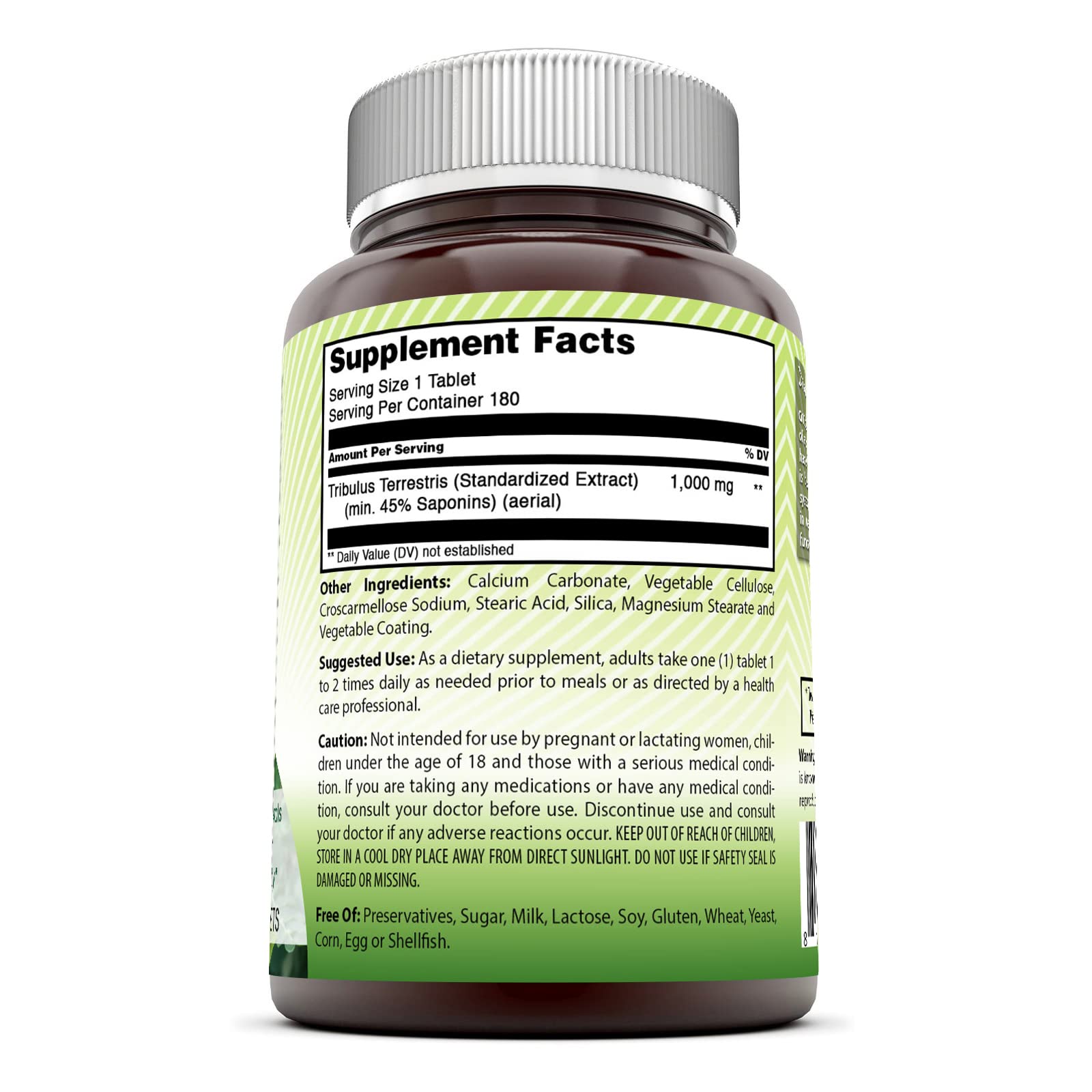 Amazing India Tribulus bottle close-up communicates potency and daily dosage guidance