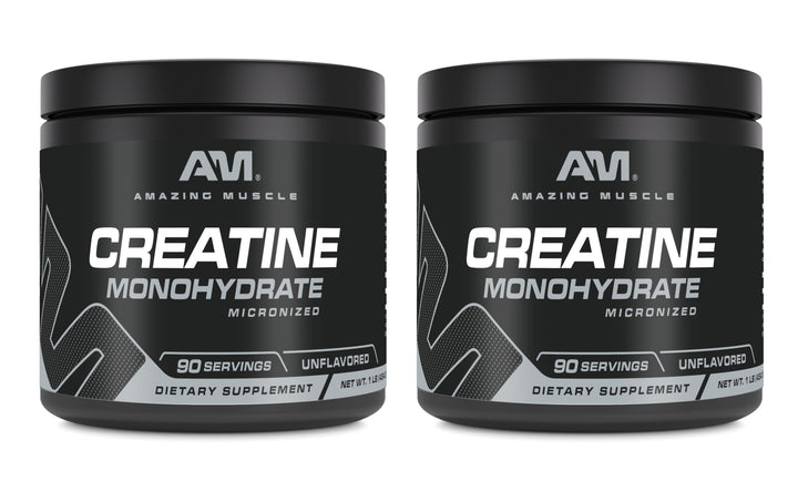 Amazing Muscle creatine monohydrate bottle showing unflavored powder ready to mix.