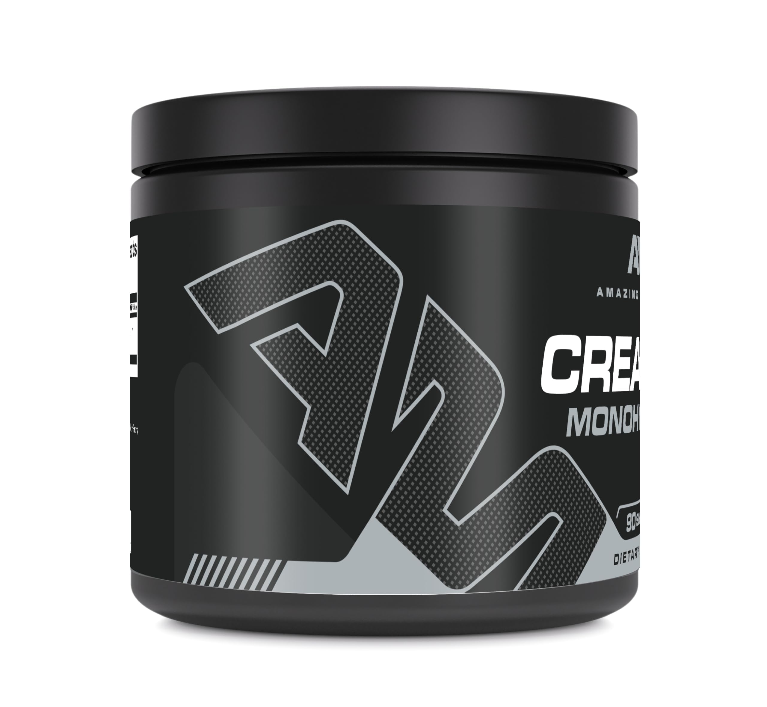 Amazing Muscle creatine monohydrate powder jar with label, highlighting purity and potency.