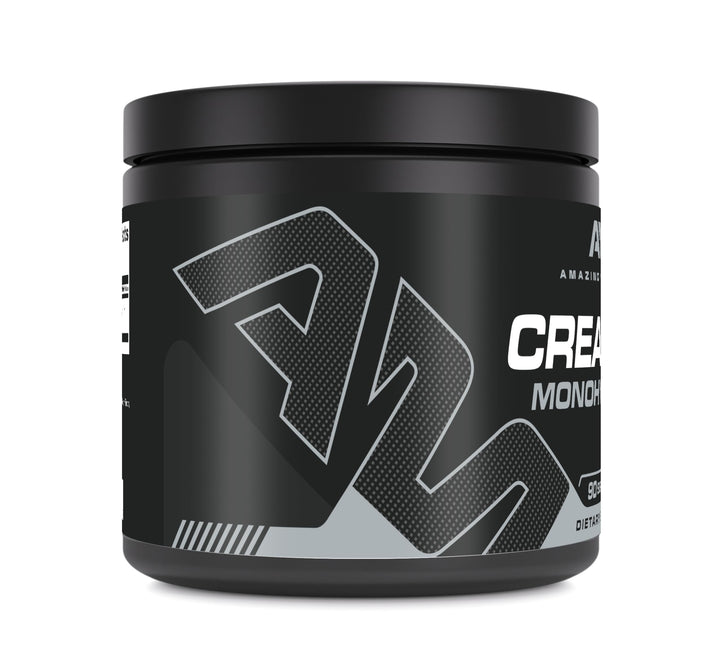 Amazing Muscle creatine monohydrate powder jar with label, highlighting purity and potency.