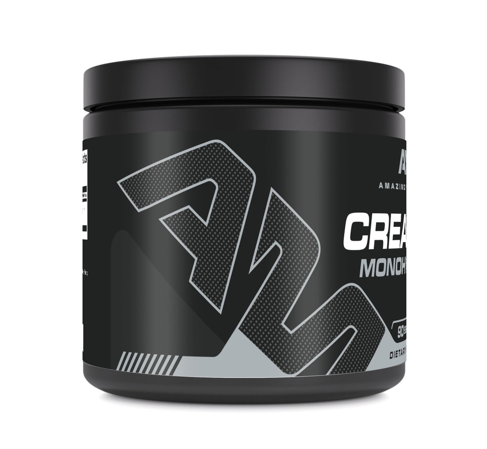 Amazing Muscle creatine monohydrate powder jar with label, highlighting purity and potency.