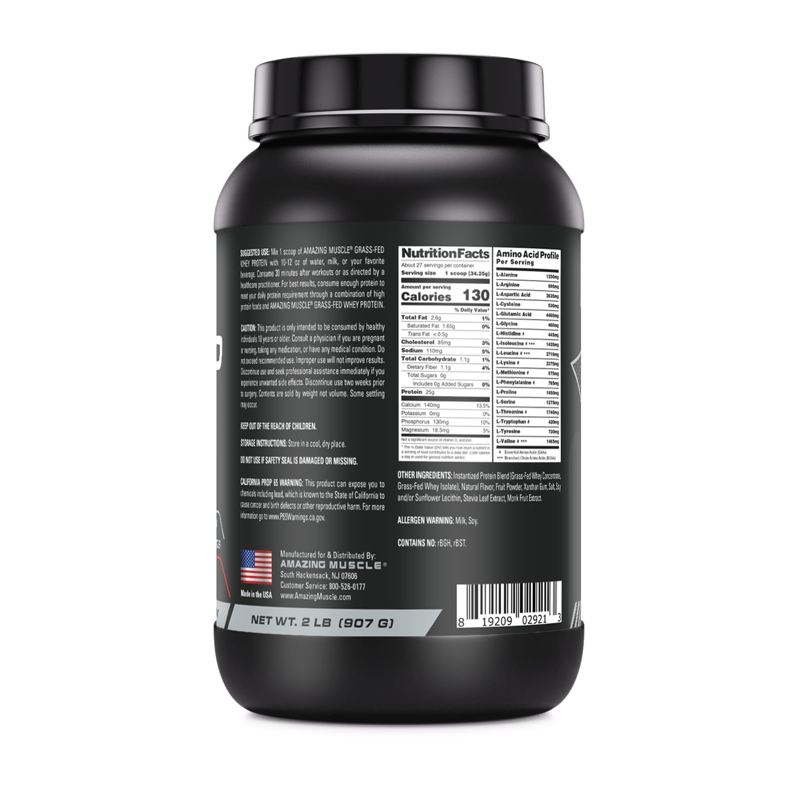 Amazing Muscle whey protein scoop showing 25 g serving for quick recovery.
