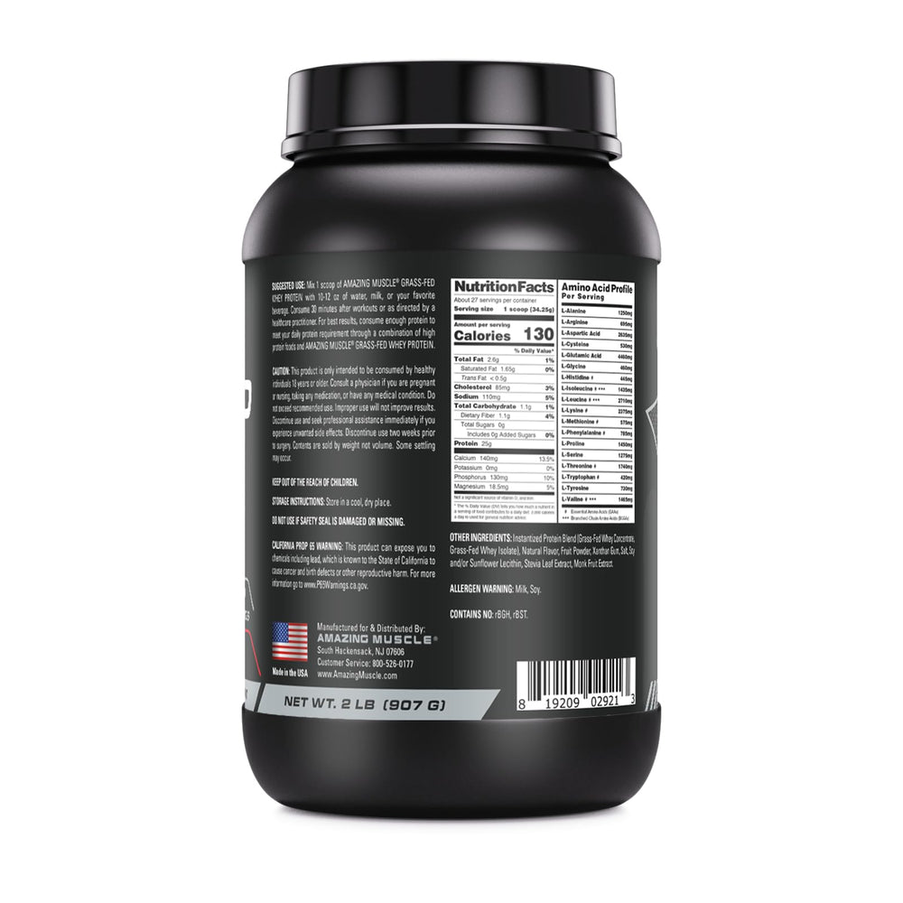 Amazing Muscle whey protein scoop showing 25 g serving for quick recovery.