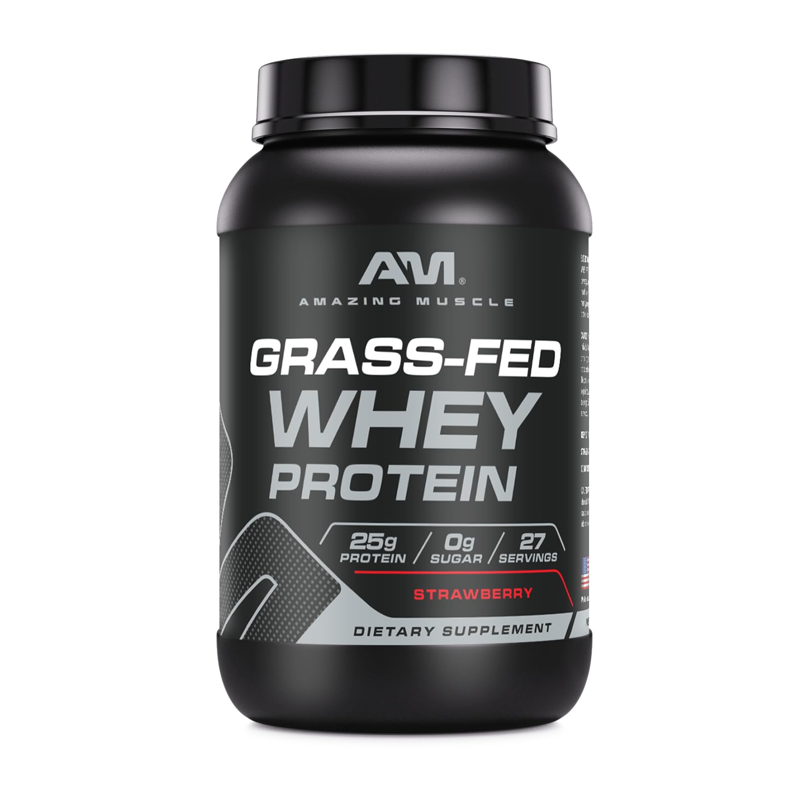 Amazing Muscle grass-fed whey protein powder tub for high-protein fueling.