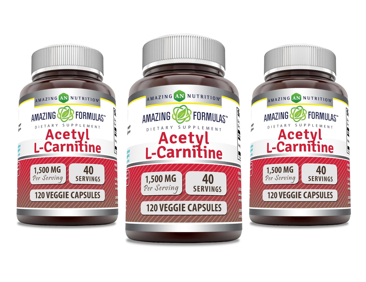 Amazing Nutrition Acetyl L-Carnitine HCl 1500 mg serving bottle supports daily energy metabolism.