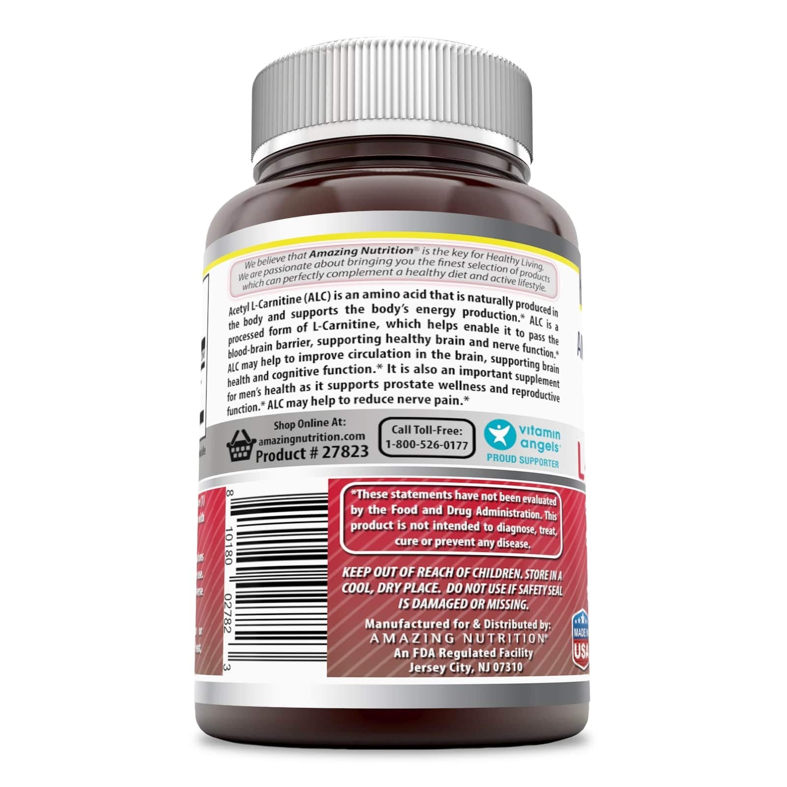 Close-up of acetyl L-carnitine HCl veggie capsules from Amazing Nutrition