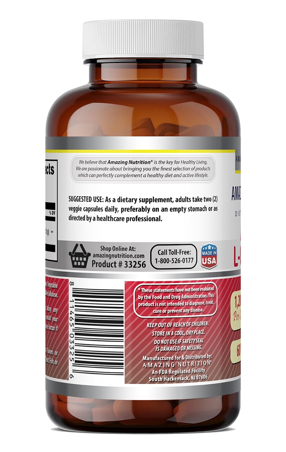 Amazing Nutrition Acetyl L-Carnitine label emphasizes non-GMO and gluten-free ingredients
