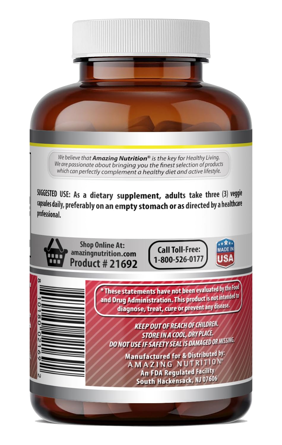 Amazing Nutrition Acetyl L-Carnitine label highlighting GMP standards.