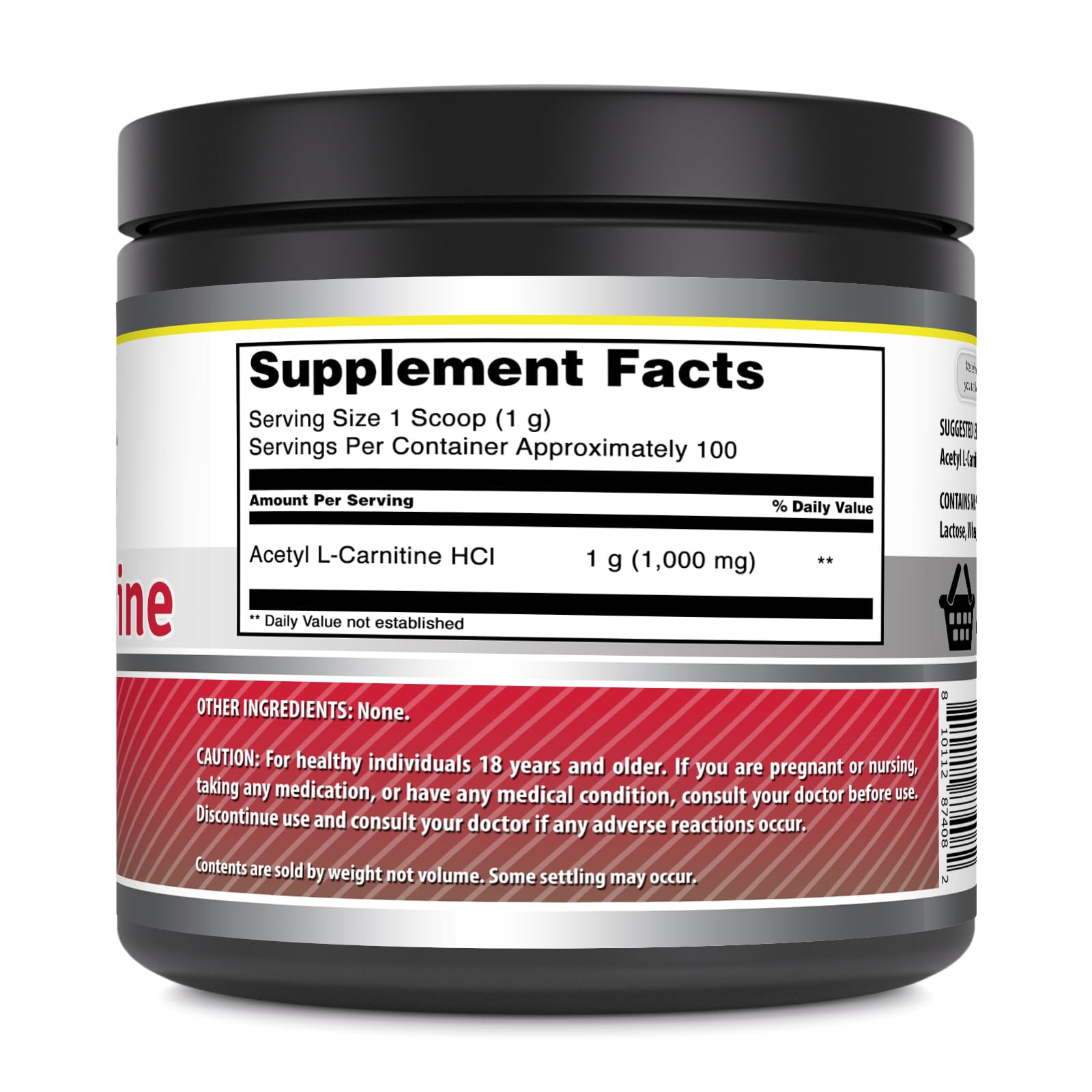 Amazing Nutrition Acetyl L-Carnitine packaging highlights USA-made quality and GMP-tested purity.