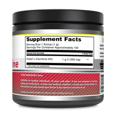 Amazing Nutrition Acetyl L-Carnitine packaging highlights USA-made quality and GMP-tested purity.