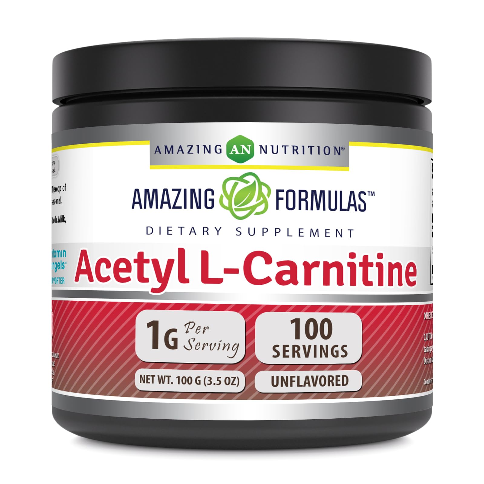 Amazing Nutrition Acetyl L-Carnitine powder with scoop supports daily energy and focus.