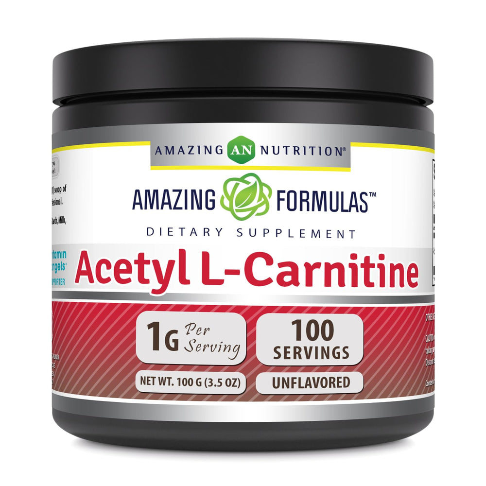 Amazing Nutrition Acetyl L-Carnitine powder with scoop supports daily energy and focus.