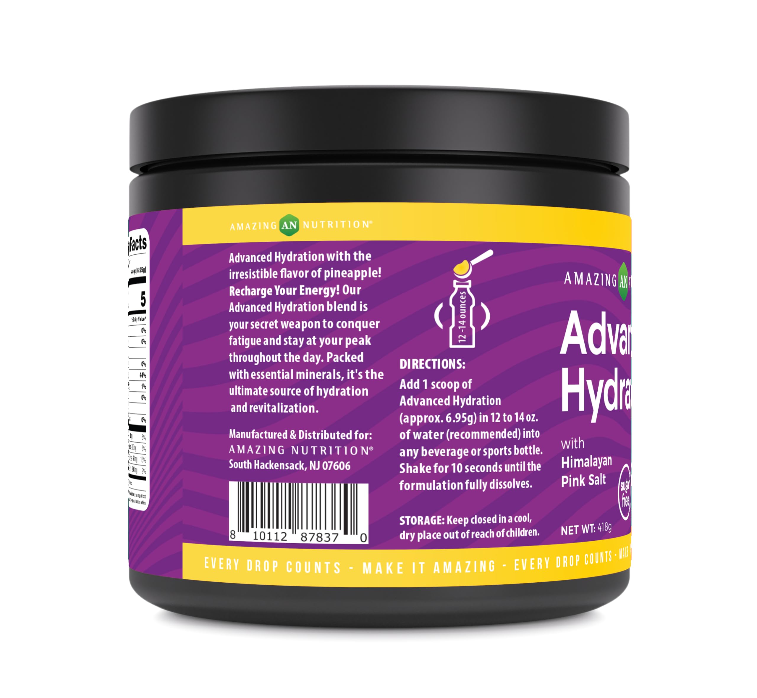Amazing Nutrition Advanced Hydration powder in glass showing easy mixing