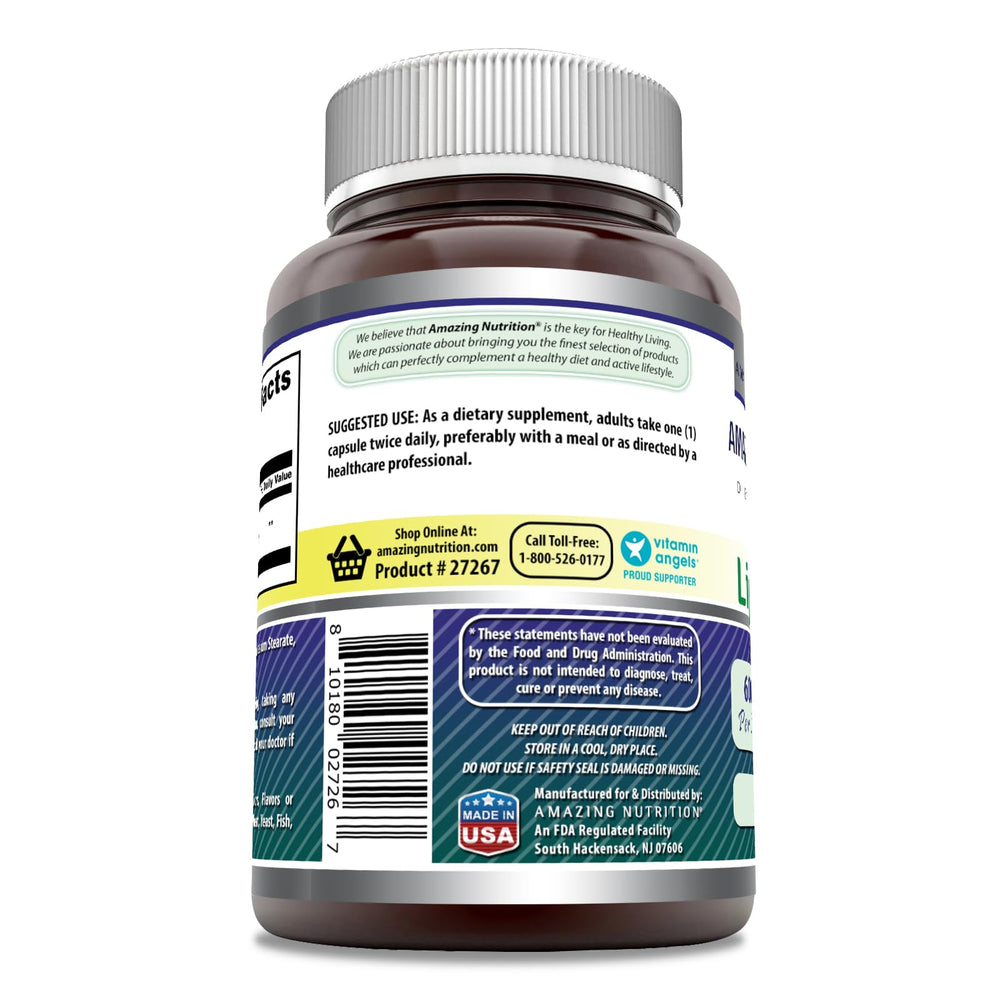 Amazing Nutrition Alpha Lipoic Acid 600 mg capsules inside bottle for daily use