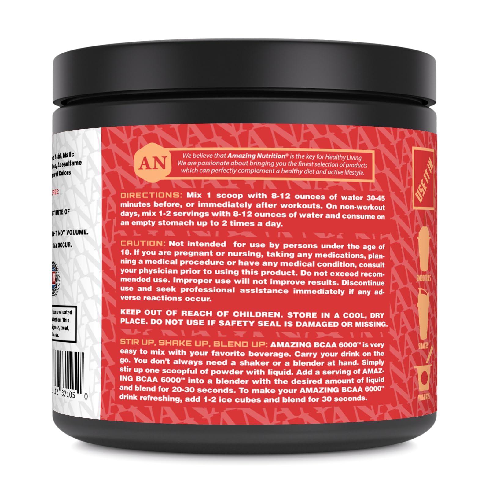 Natural Fruit Punch flavor of Amazing BCAA 6000 poured in a glass.