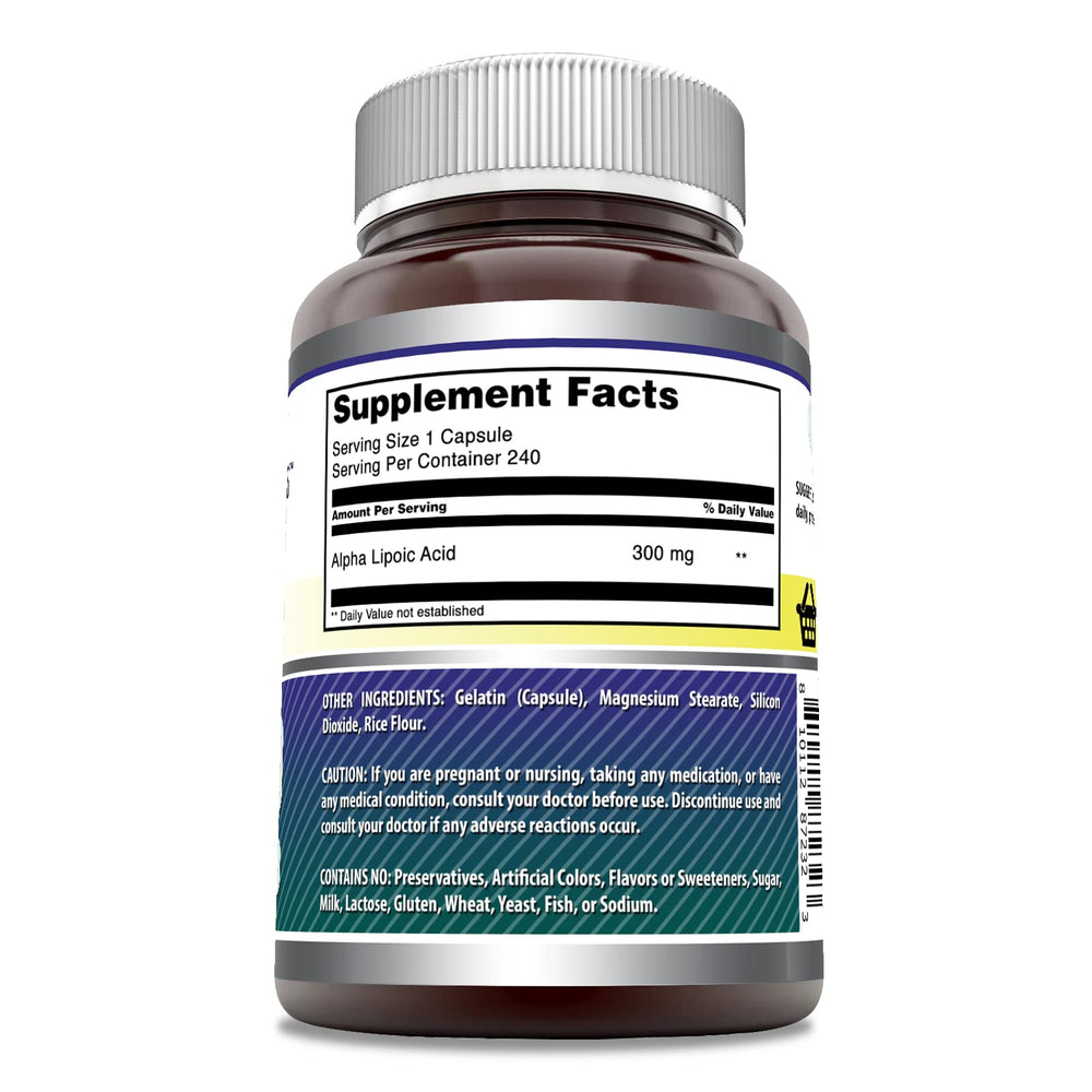 Amazing Nutrition Alpha Lipoic Acid 300 mg capsules close-up showing one capsule per serving