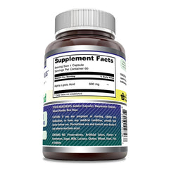 Amazing Nutrition Alpha Lipoic Acid 600 mg label close-up shows non-GMO and gluten-free promise