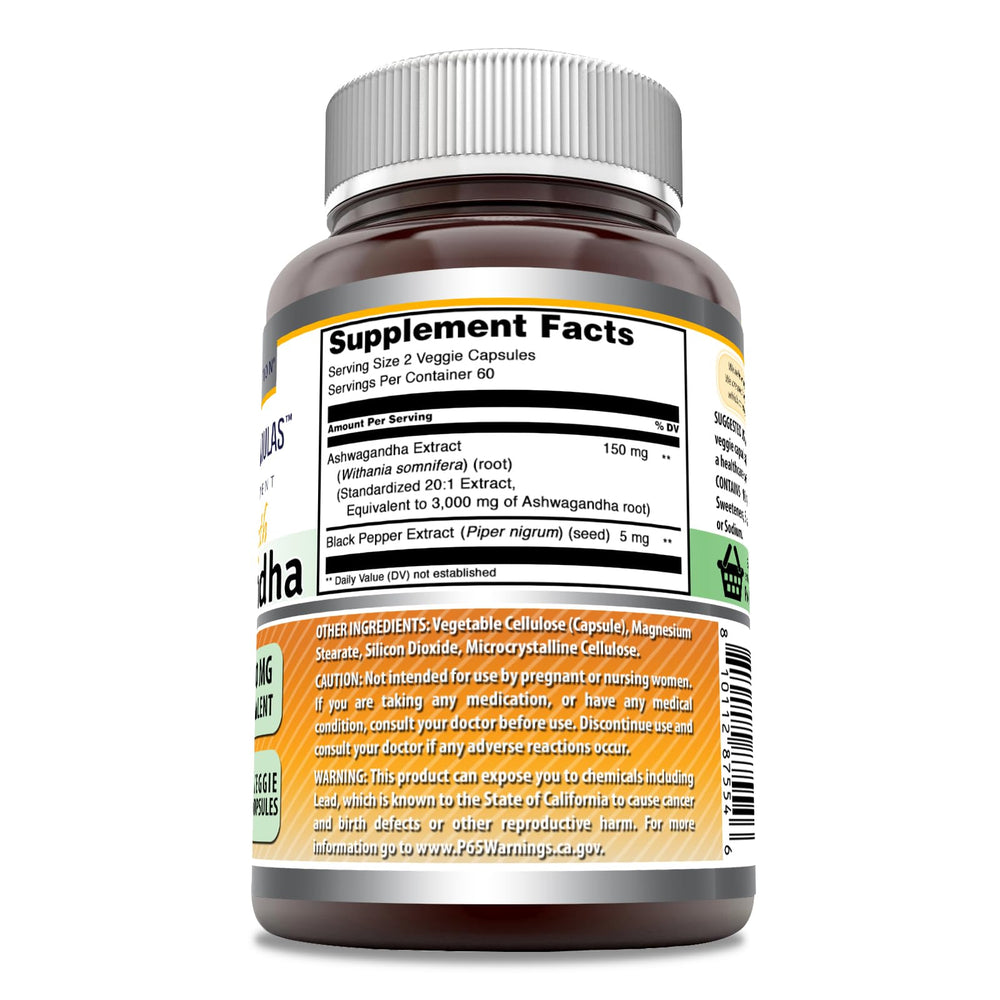 Ingredient panel shows Ashwagandha extract and black pepper for absorption.