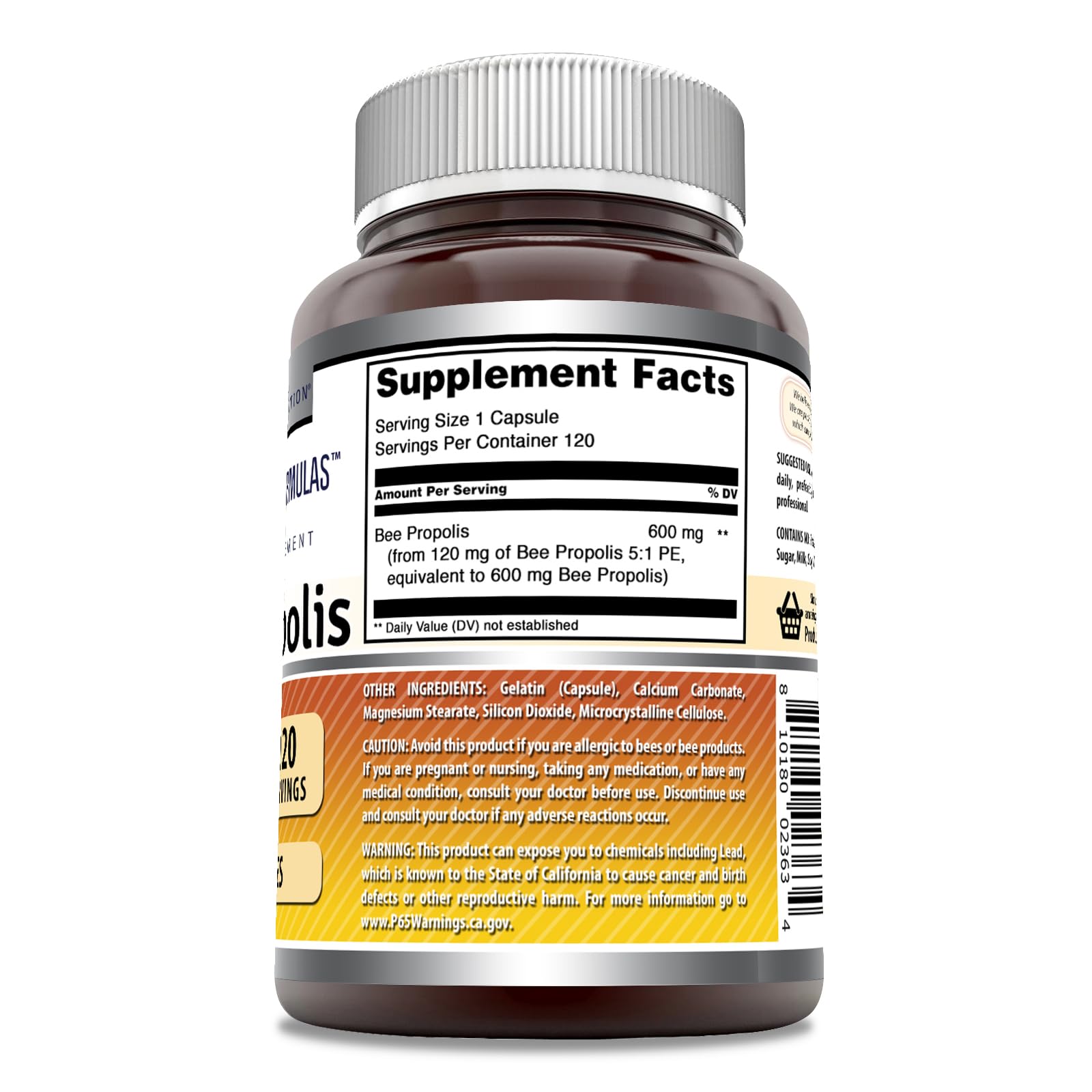 Amazing Formulas Bee Propolis capsules closed, ready for daily use.