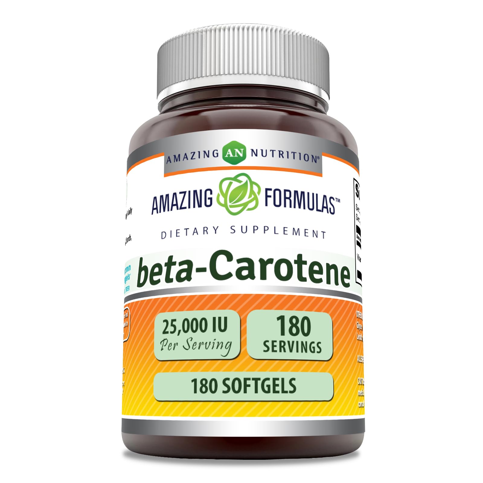 Amazing Nutrition beta-carotene softgel bottle supports daily nutrient intake