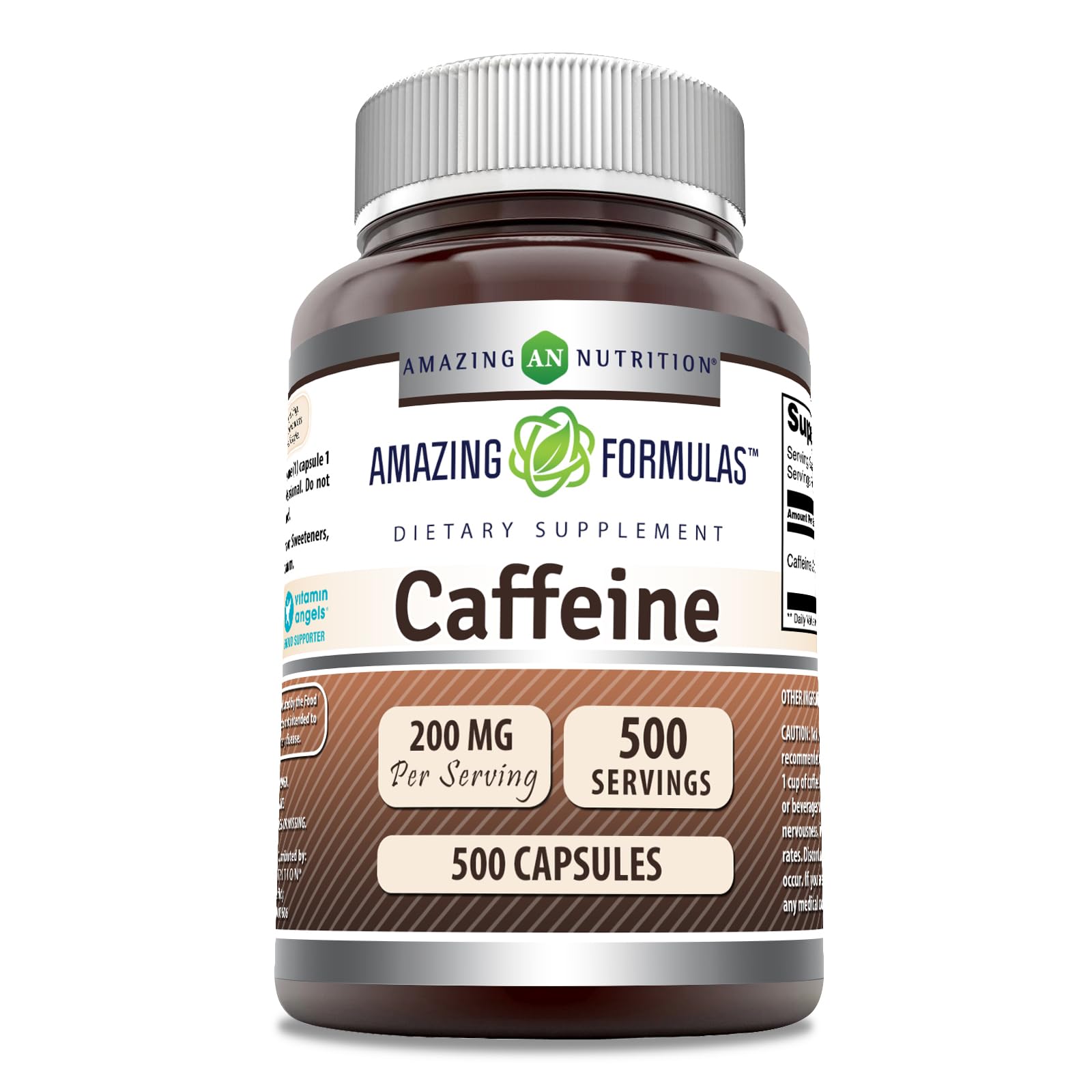 Amazing Nutrition's Amazing Formulas caffeine bottle front for quick morning energy and focus.