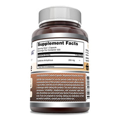 Closeup of Amazing Formulas caffeine capsules highlighting 200 mg per serving.