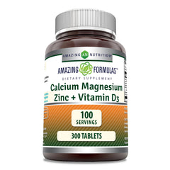 Amazing Nutrition Amazing Formulas calcium magnesium zinc D3 bottle demonstrates a full serving