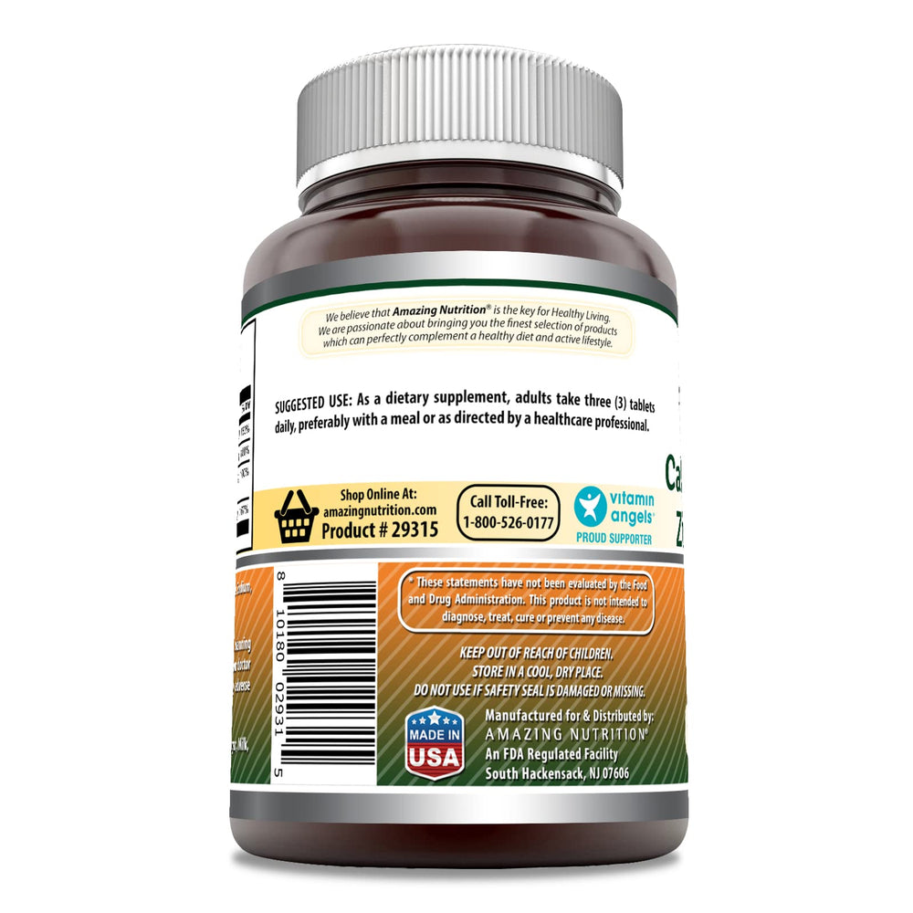 Amazing Nutrition Amazing Formulas calcium magnesium zinc D3 tablets in bottle support daily mineral intake