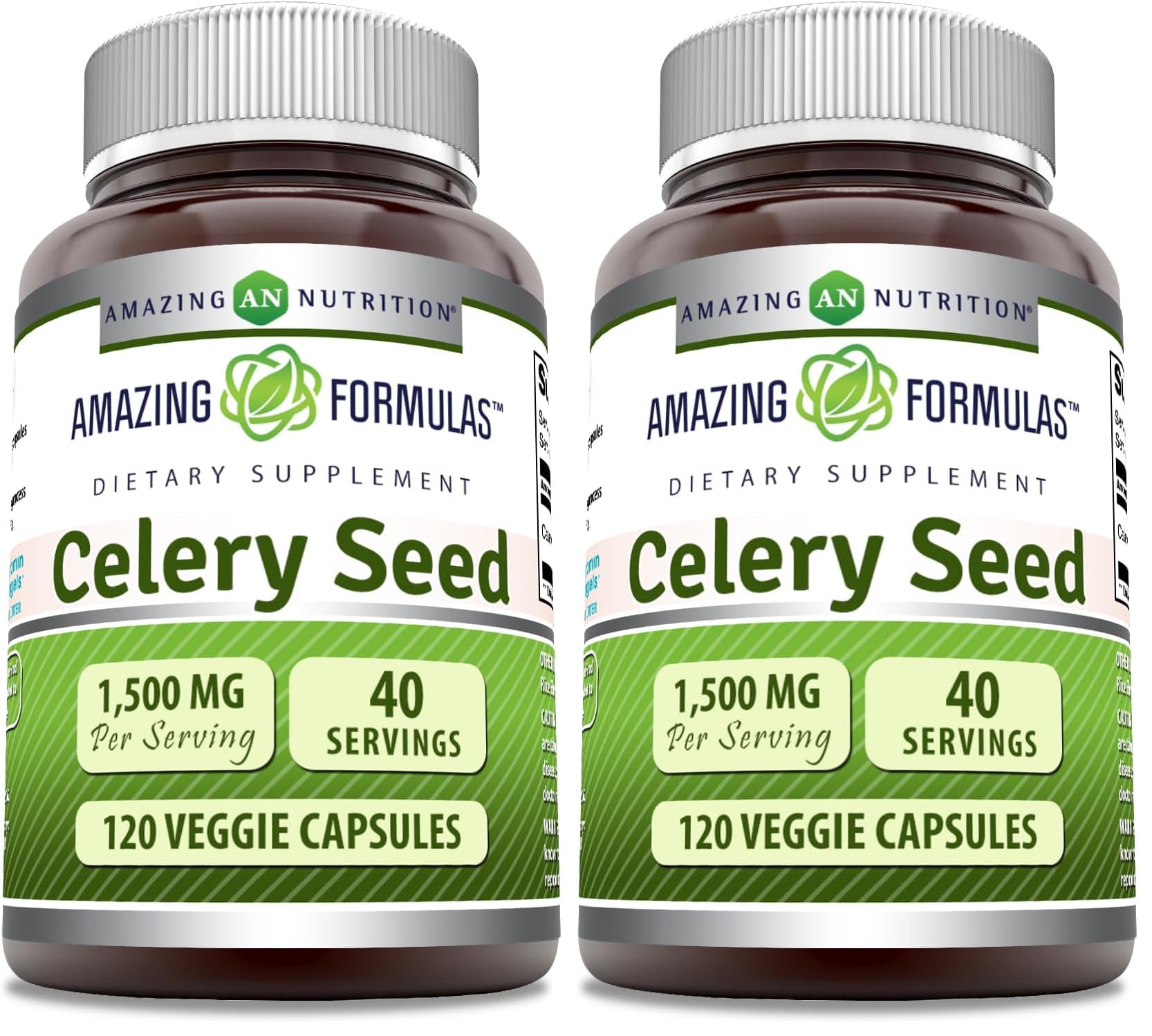 Amazing Formulas celery seed extract bottle, 1500 mg per serving, in a 2-pack for daily use