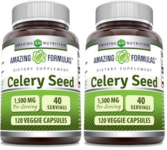 Amazing Formulas celery seed extract bottle, 1500 mg per serving, in a 2-pack for daily use