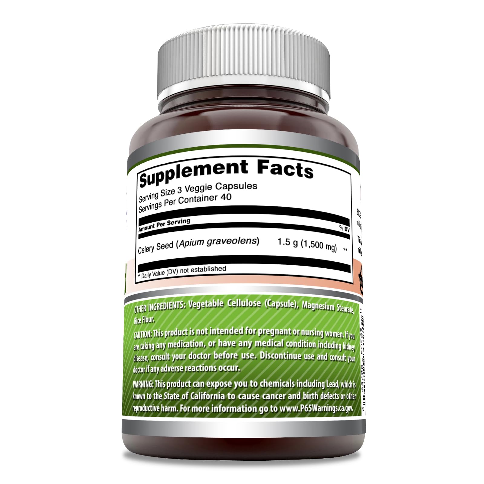 Celery seed extract capsules, 120-count, easy to swallow daily vitamin