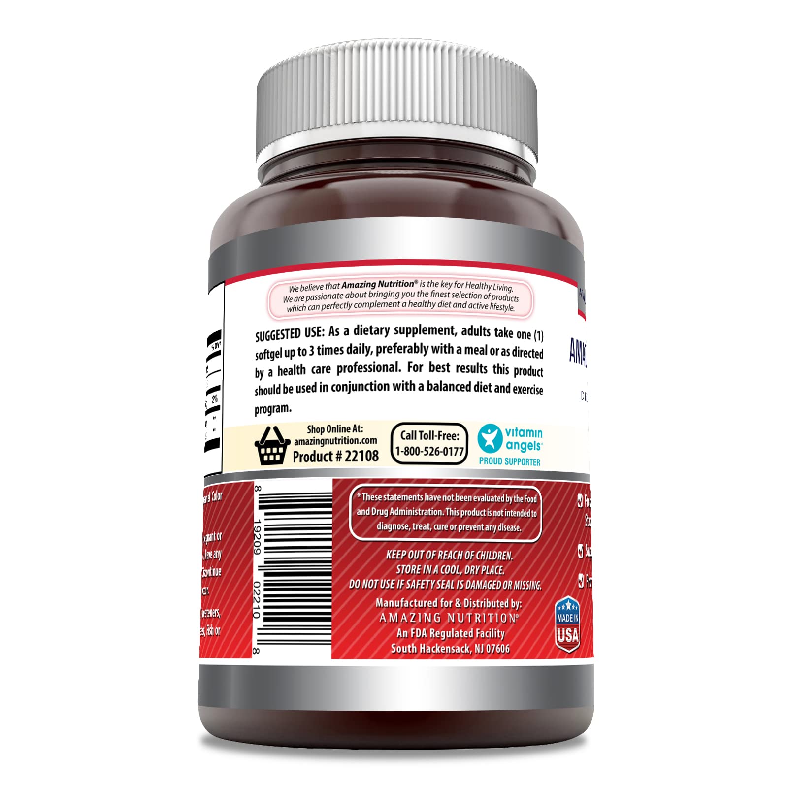 Amazing Nutrition Amazing Formulas CLA packaging shows 240-count USA-made supply.