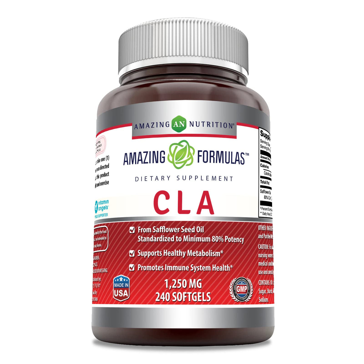 Amazing Nutrition Amazing Formulas CLA softgel bottle supports convenient daily supplementation.
