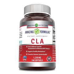 Amazing Nutrition Amazing Formulas CLA softgel bottle supports convenient daily supplementation.
