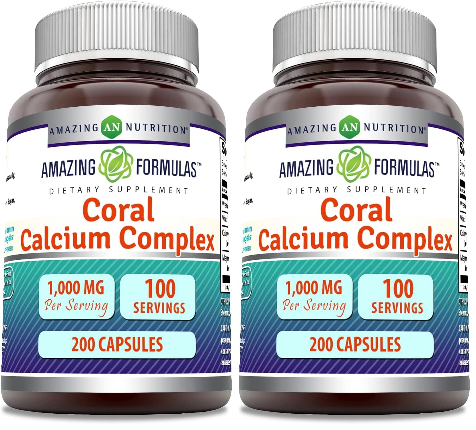 Amazing Nutrition Amazing Formulas Coral Calcium Complex bottle front shows 1000 mg per serving