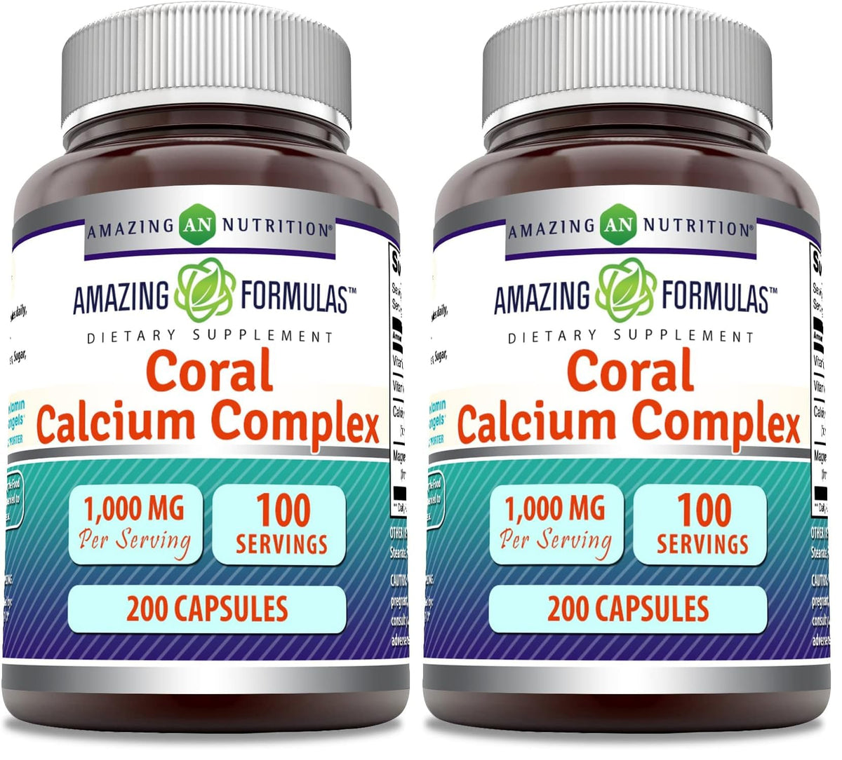 Amazing Nutrition Amazing Formulas Coral Calcium Complex bottle front shows 1000 mg per serving