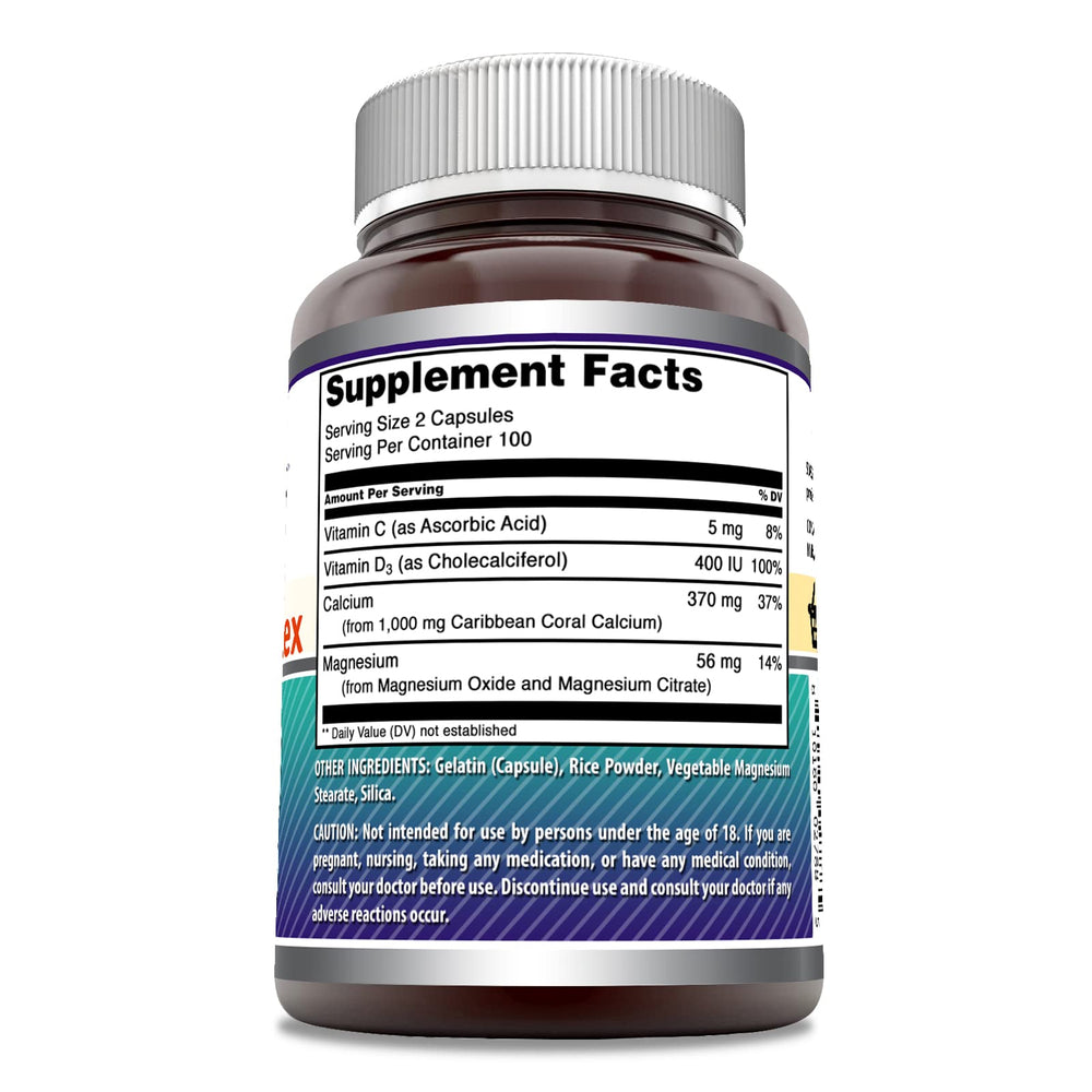 USA-made Coral Calcium Complex label and manufacturing details