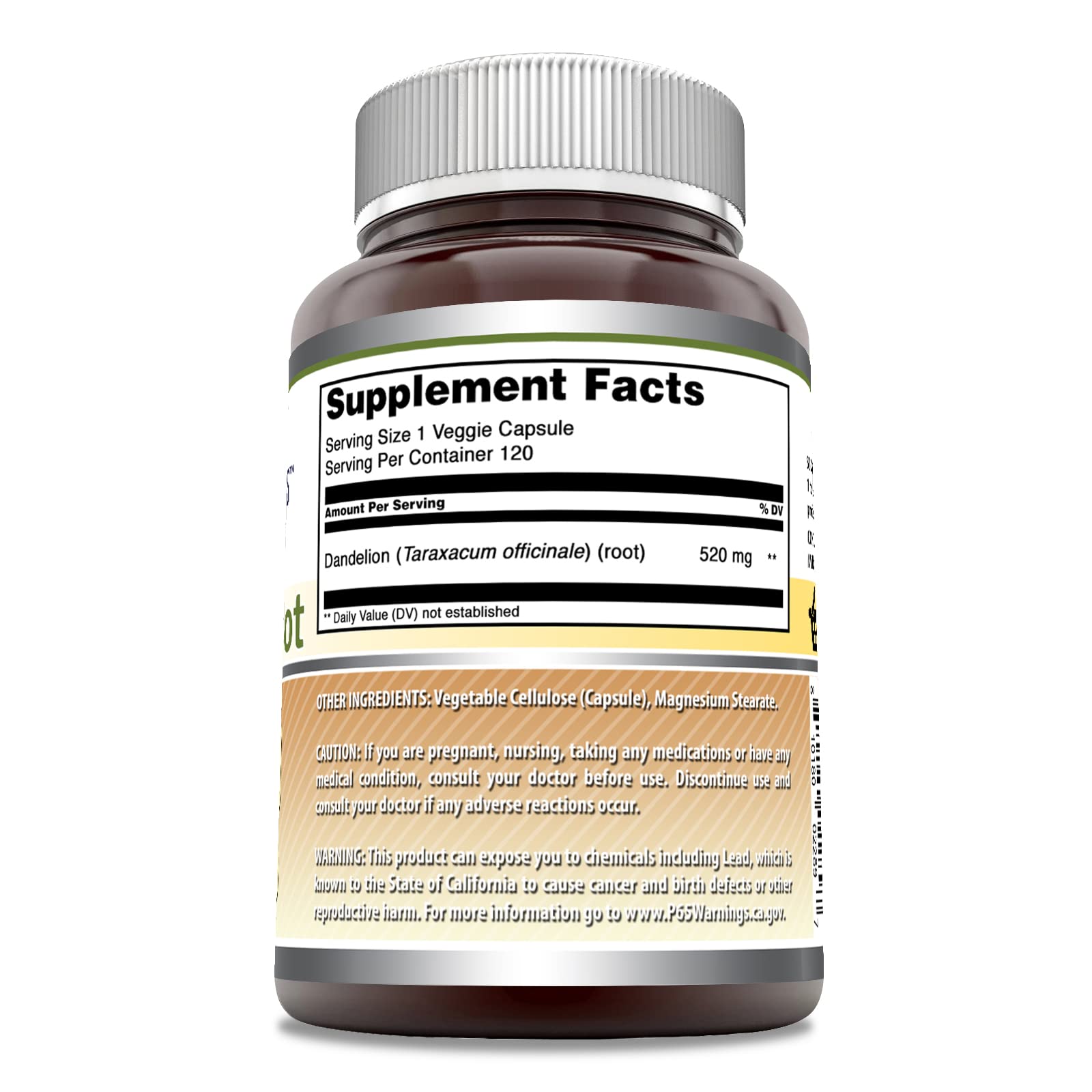 Amazing Nutrition Amazing Formulas Dandelion Root label indicates quality and USA manufacturing