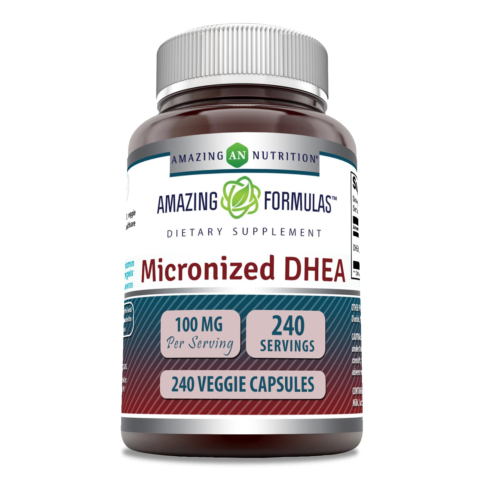 Amazing Formulas DHEA bottle pour with precise 100 mg dosing for daily use