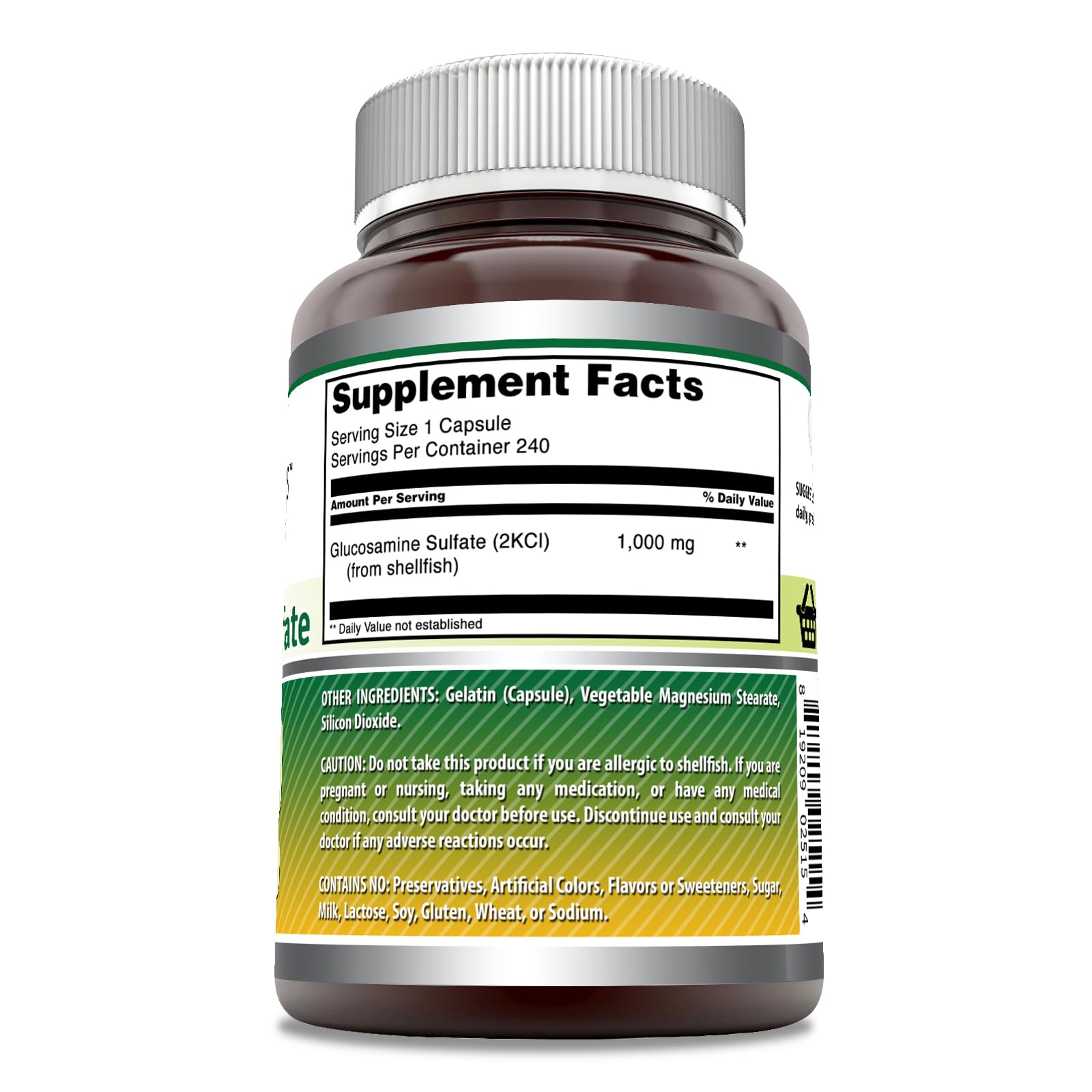 Amazing Nutrition glucosamine sulfate 1000 mg capsules non-GMO gluten-free for daily use.