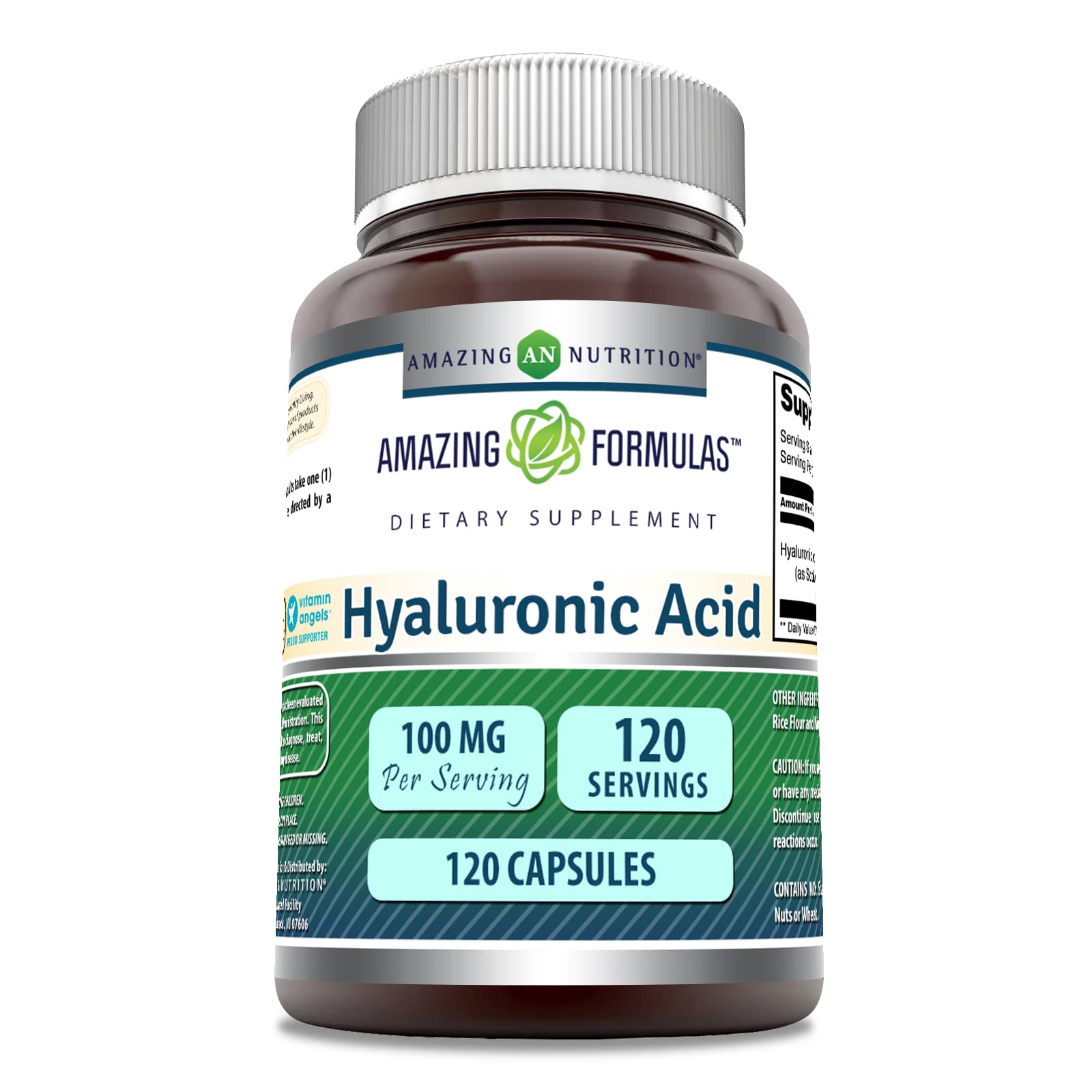 Amazing Nutrition Hyaluronic Acid 100 mg bottle for daily hydration support.