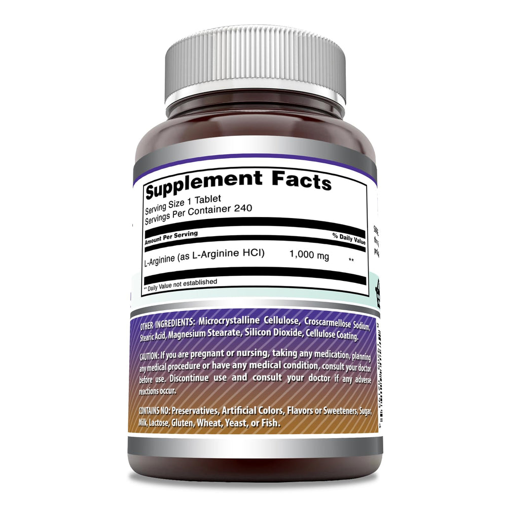 Amazing Nutrition L-Arginine 1000mg tablets bottle emphasizes convenient daily supplementation.