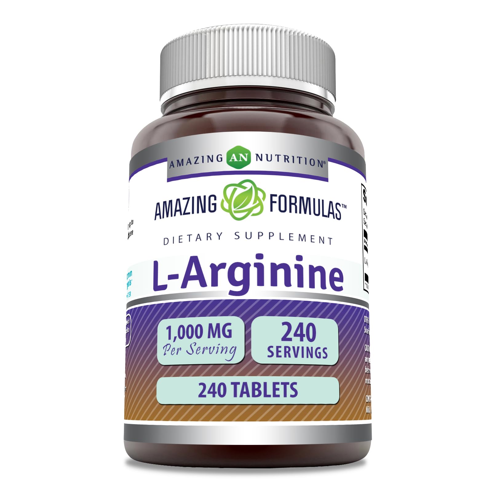 Amazing Nutrition L-Arginine 1000mg tablets packaging highlights purity and ease of daily use.