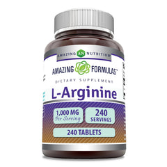 Amazing Nutrition L-Arginine 1000mg tablets packaging highlights purity and ease of daily use.