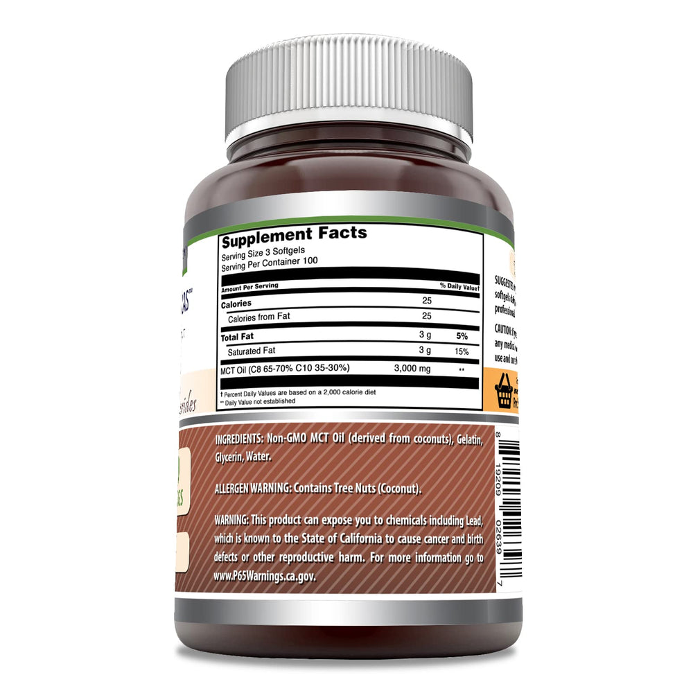 Amazing Nutrition MCT Oil Softgels bottle back with ingredients and notes