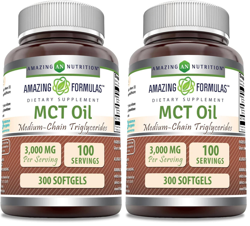 Amazing Nutrition MCT Oil Softgels bottle front for on-the-go fueling