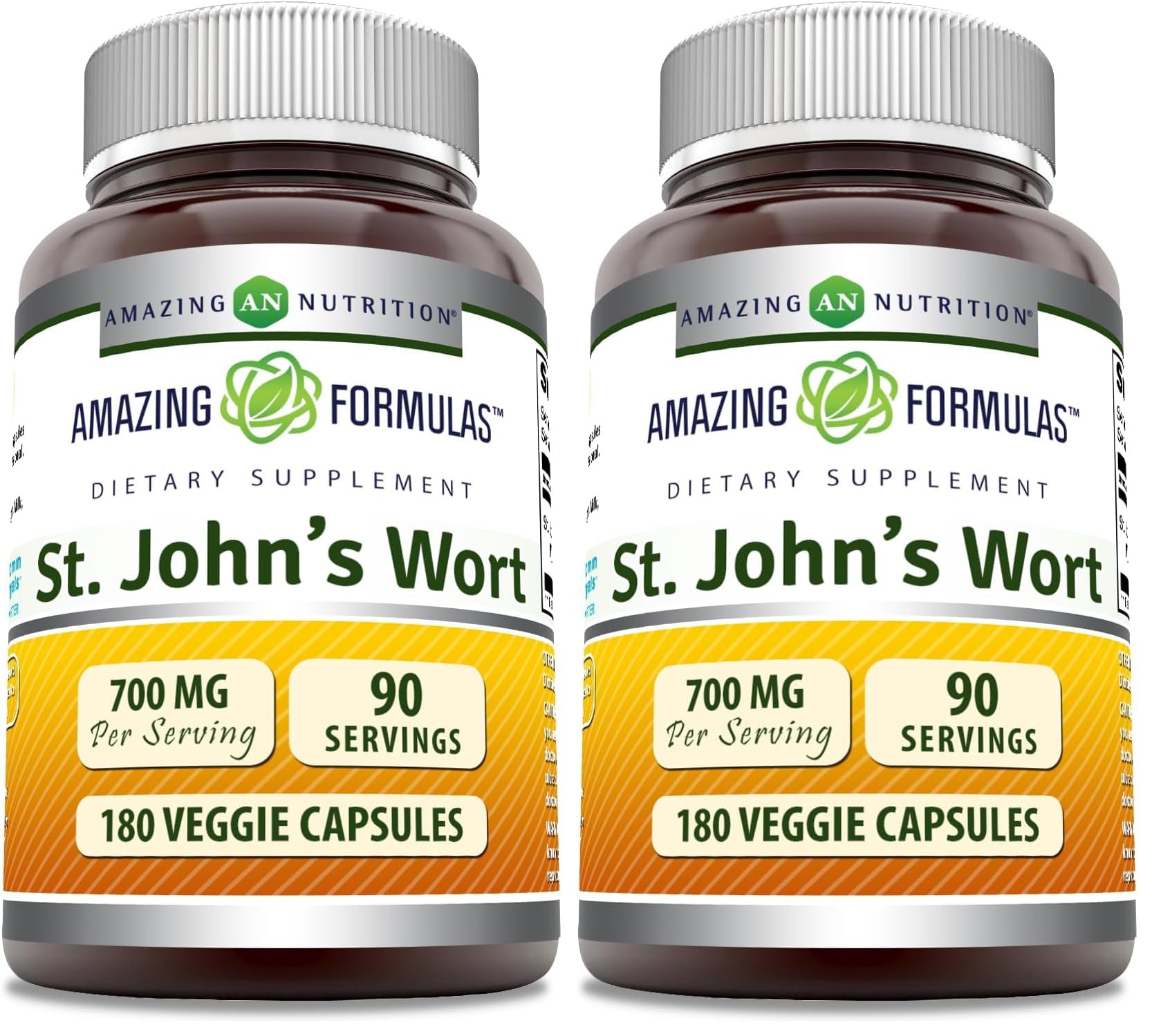 Amazing Formulas St. John's Wort bottle front shows 700 mg per serving in veggie capsules.