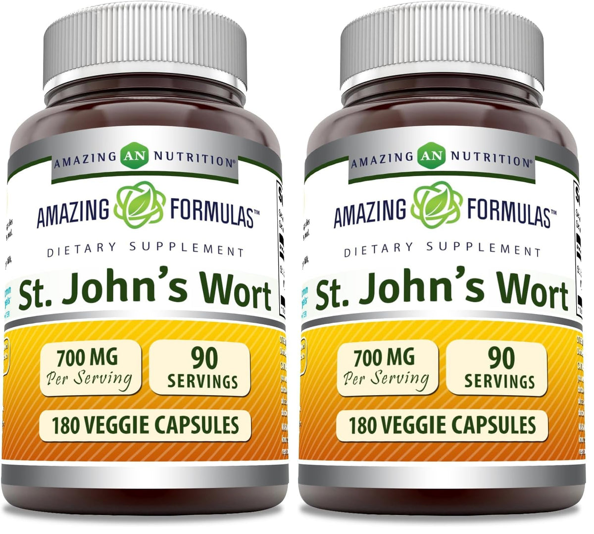 Amazing Formulas St. John's Wort bottle front shows 700 mg per serving in veggie capsules.