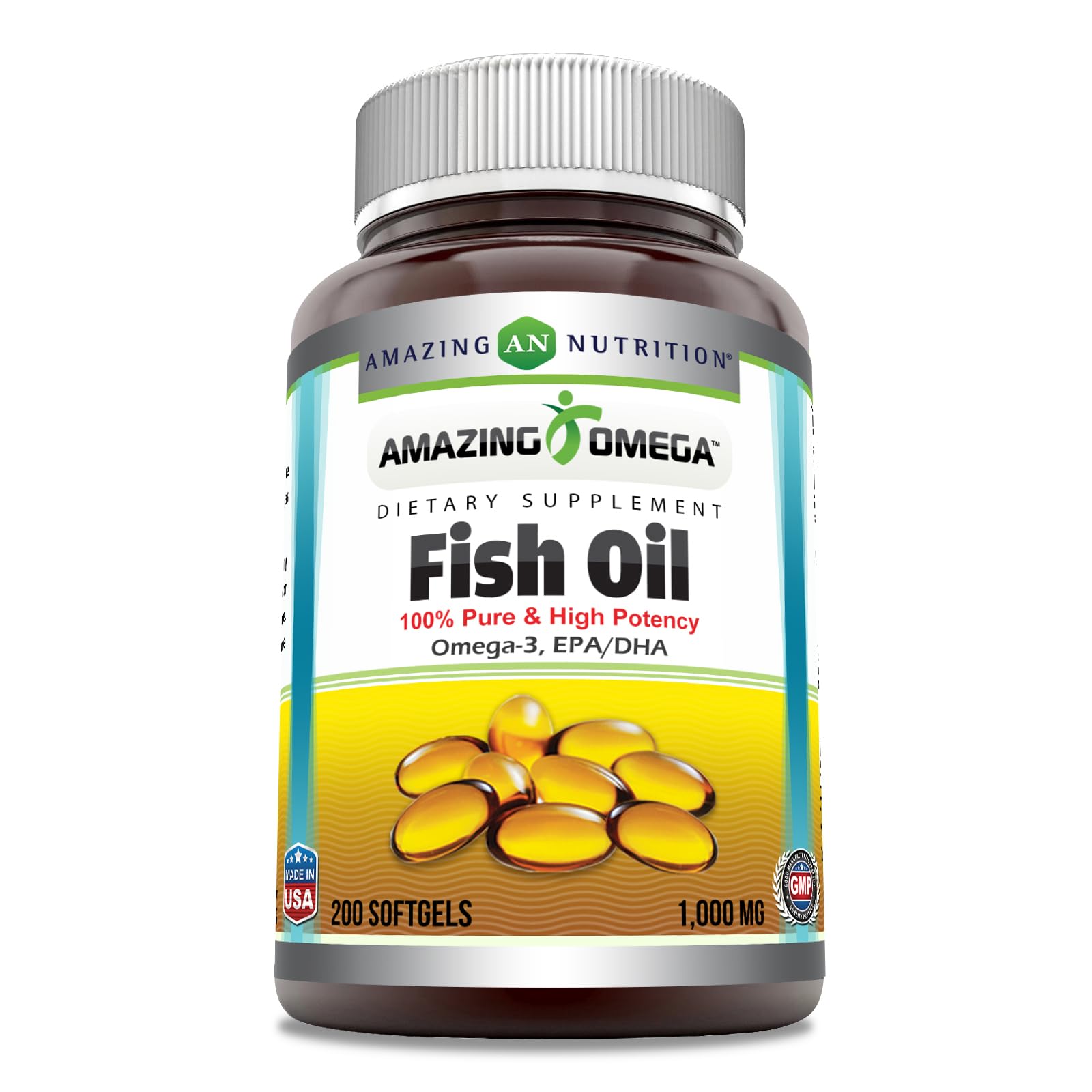 Amazing Nutrition Amazing Omega 1000mg softgel bottle front view supports daily omega-3 intake.